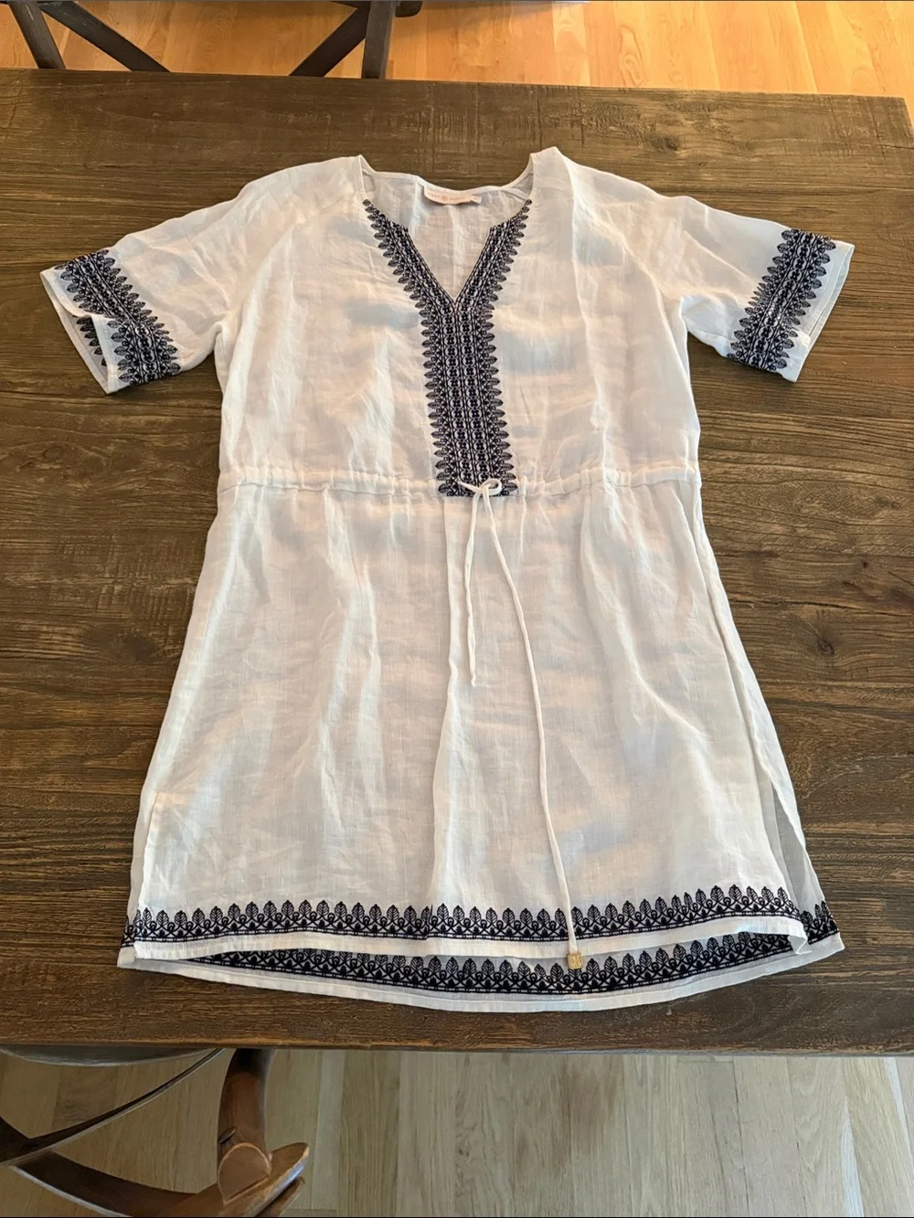 Tory Burch Tunic Dress with Navy Embroidered Trim